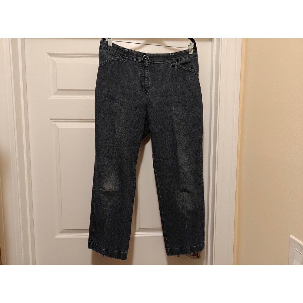 LL Bean Classic Fit Dark Wash Denim Jeans Womens 14 Pet Straight Leg 267604